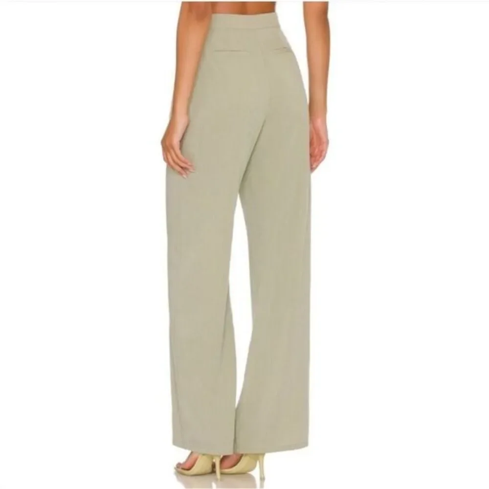 House of Harlow -1303 High Rise Pleated‎ Trouser Pants Textured Straight Green 6